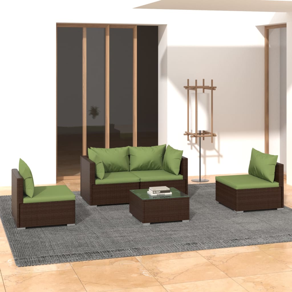 Set Divani da Giardino 5 pz con Cuscini in Polyrattan Marrone - homemem39