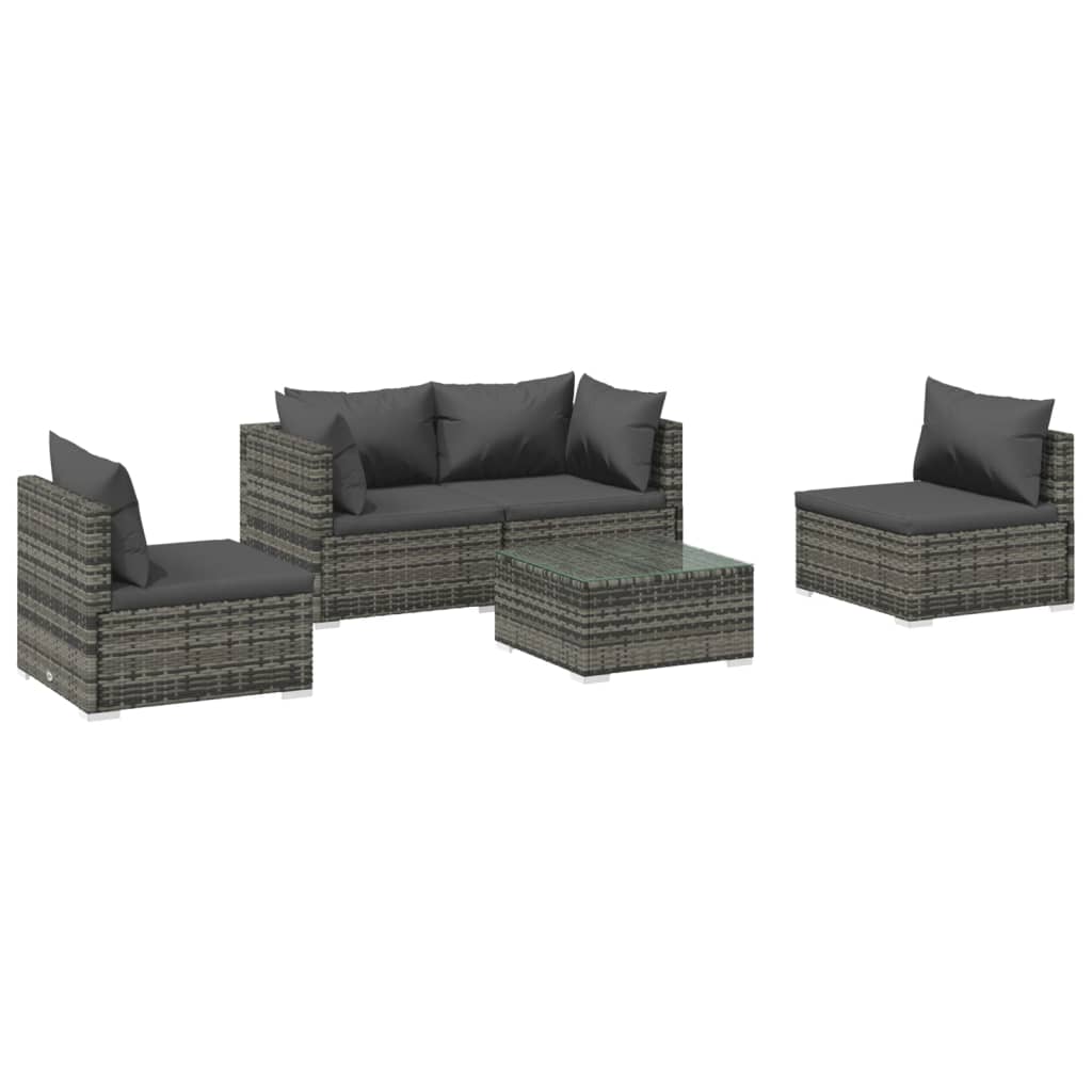 Set Divani da Giardino 5 pz con Cuscini in Polyrattan Grigio - homemem39