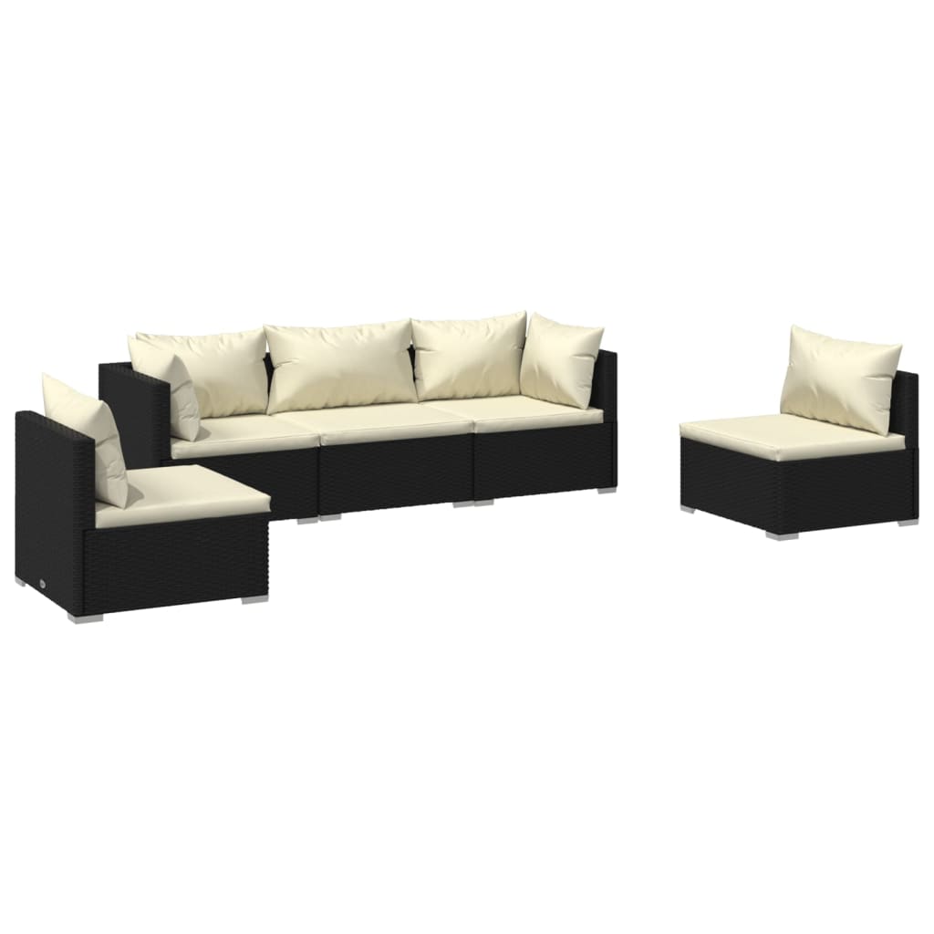 Set Salotto da Giardino 5 pz con Cuscini in Polyrattan Nero - homemem39