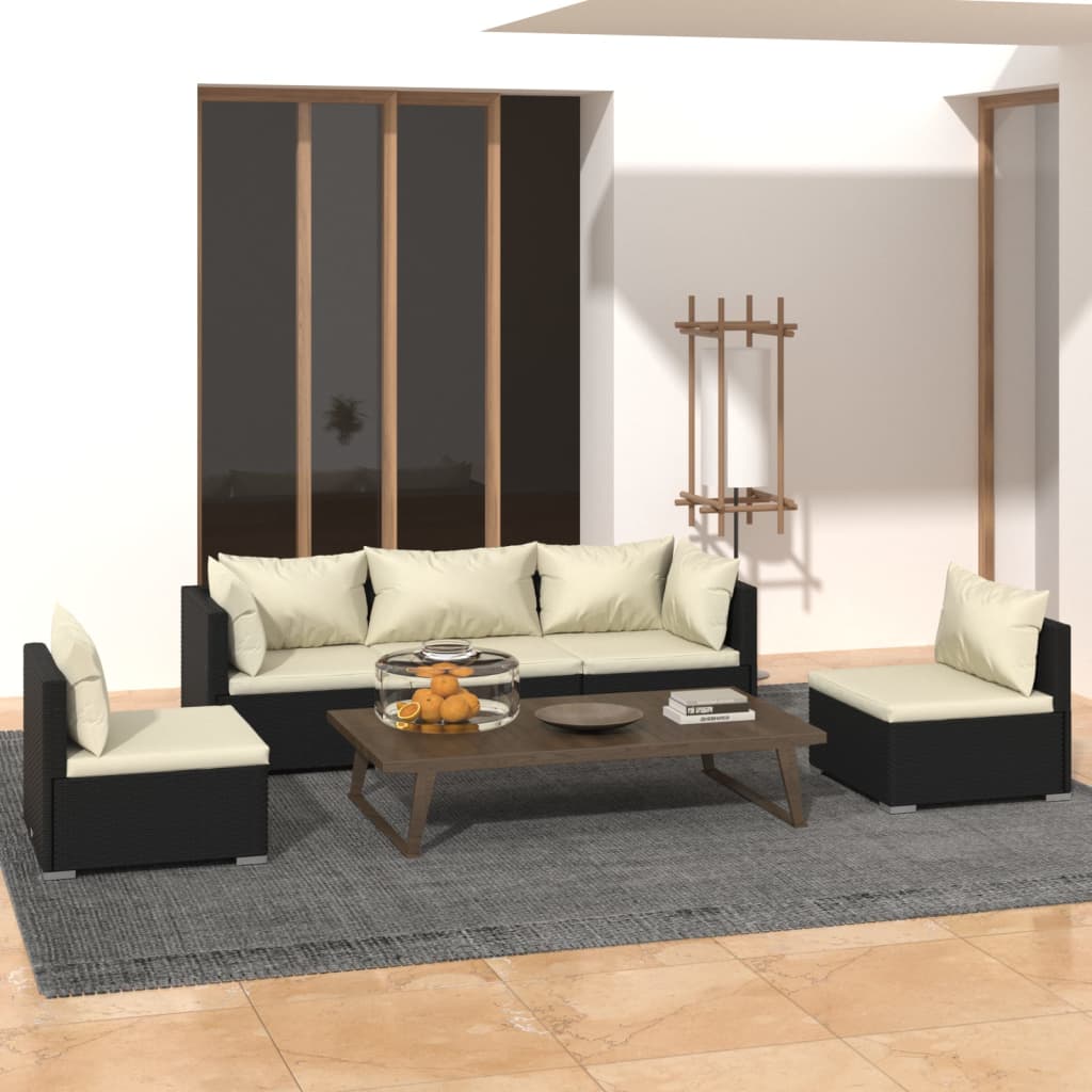 Set Salotto da Giardino 5 pz con Cuscini in Polyrattan Nero - homemem39