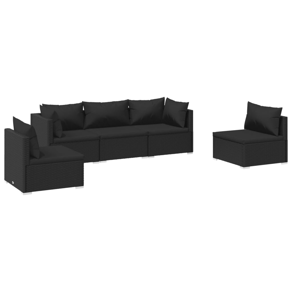 Set Divani da Giardino 5 pz con Cuscini in Polyrattan Nero - homemem39