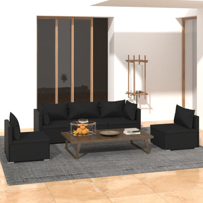 Set Divani da Giardino 5 pz con Cuscini in Polyrattan Nero - homemem39