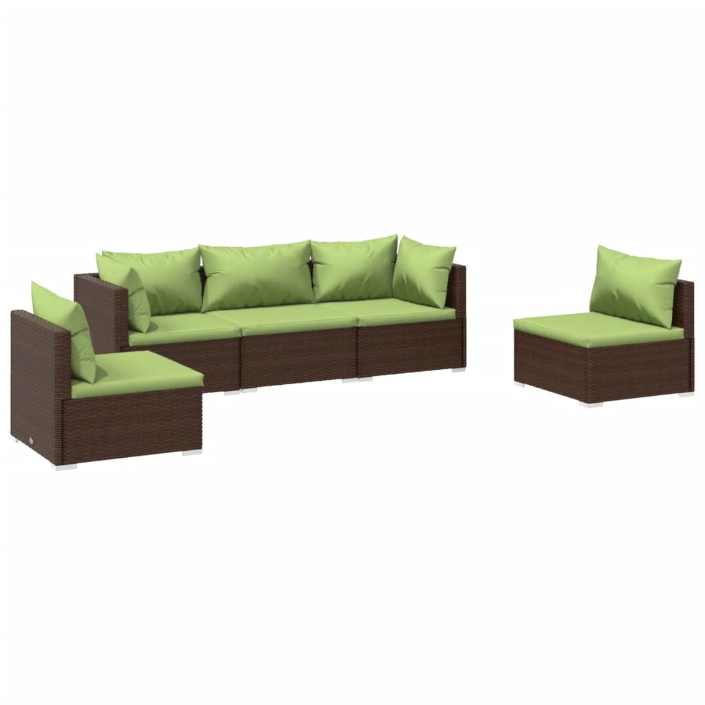 Set Divani da Giardino 5 pz con Cuscini in Polyrattan Marrone - homemem39