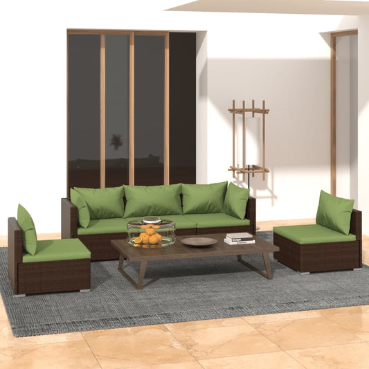 Set Divani da Giardino 5 pz con Cuscini in Polyrattan Marrone - homemem39