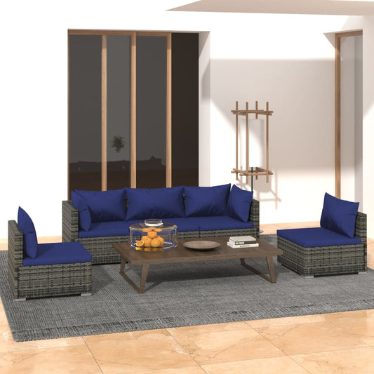 Set Divani da Giardino 5 pz con Cuscini in Polyrattan Grigio - homemem39