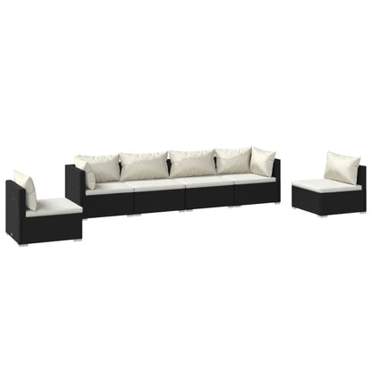 Set Divani da Giardino 6 pz con Cuscini in Polyrattan Nero - homemem39