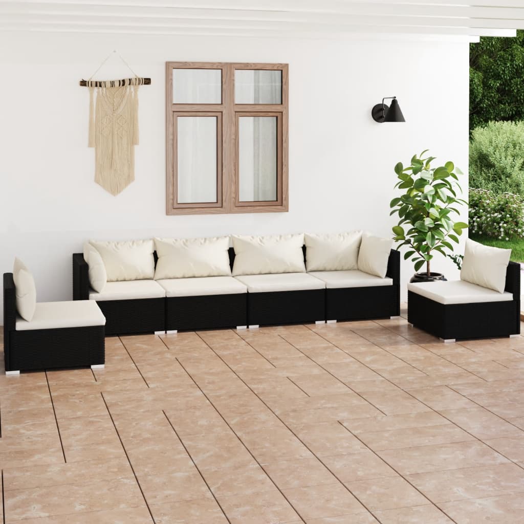 Set Divani da Giardino 6 pz con Cuscini in Polyrattan Nero - homemem39