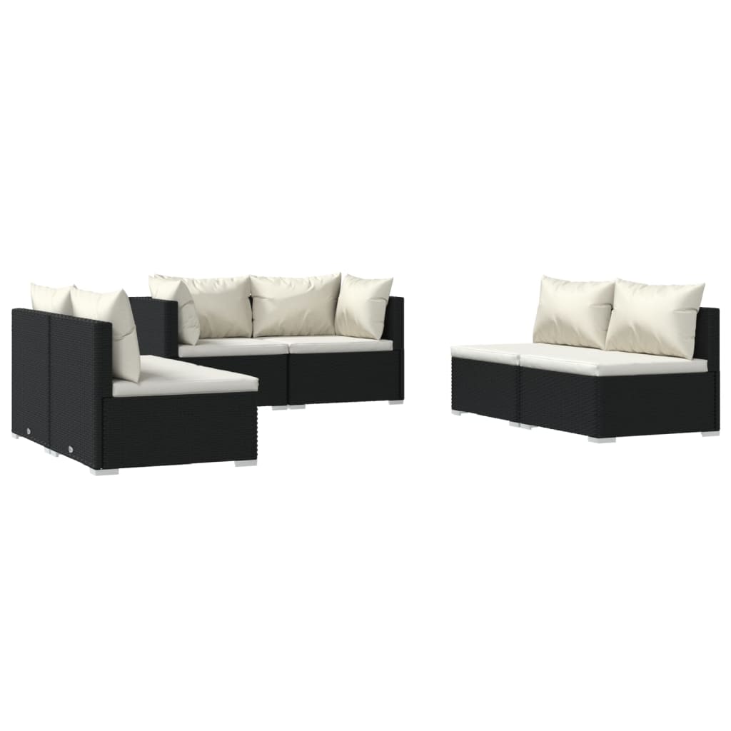 Set Divani da Giardino 6 pz con Cuscini in Polyrattan Nero - homemem39