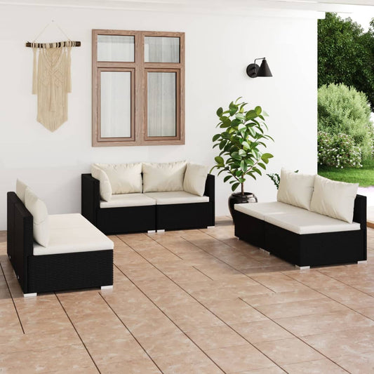 Set Divani da Giardino 6 pz con Cuscini in Polyrattan Nero - homemem39