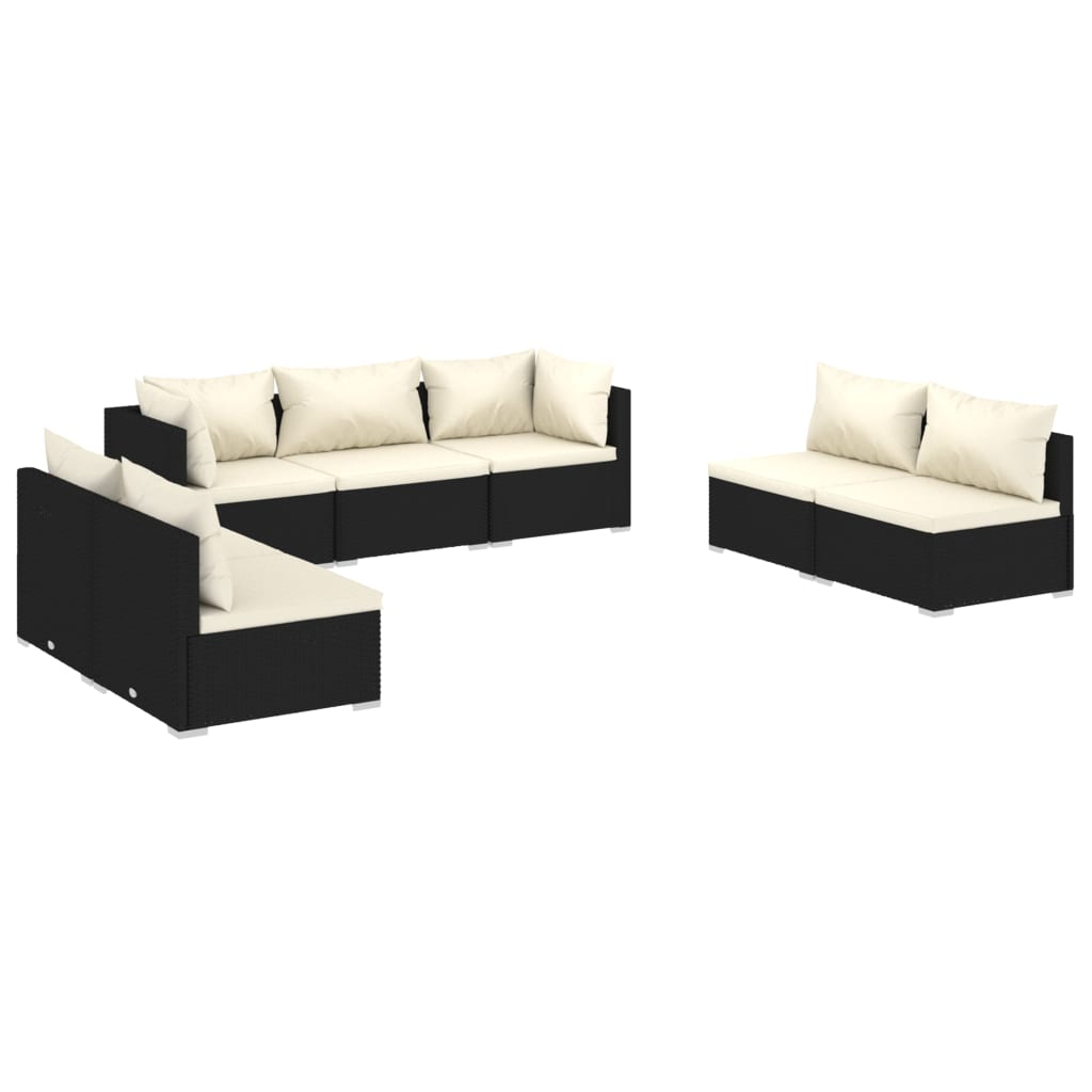 Set Salotto da Giardino 7 pz con Cuscini in Polyrattan Nero - homemem39