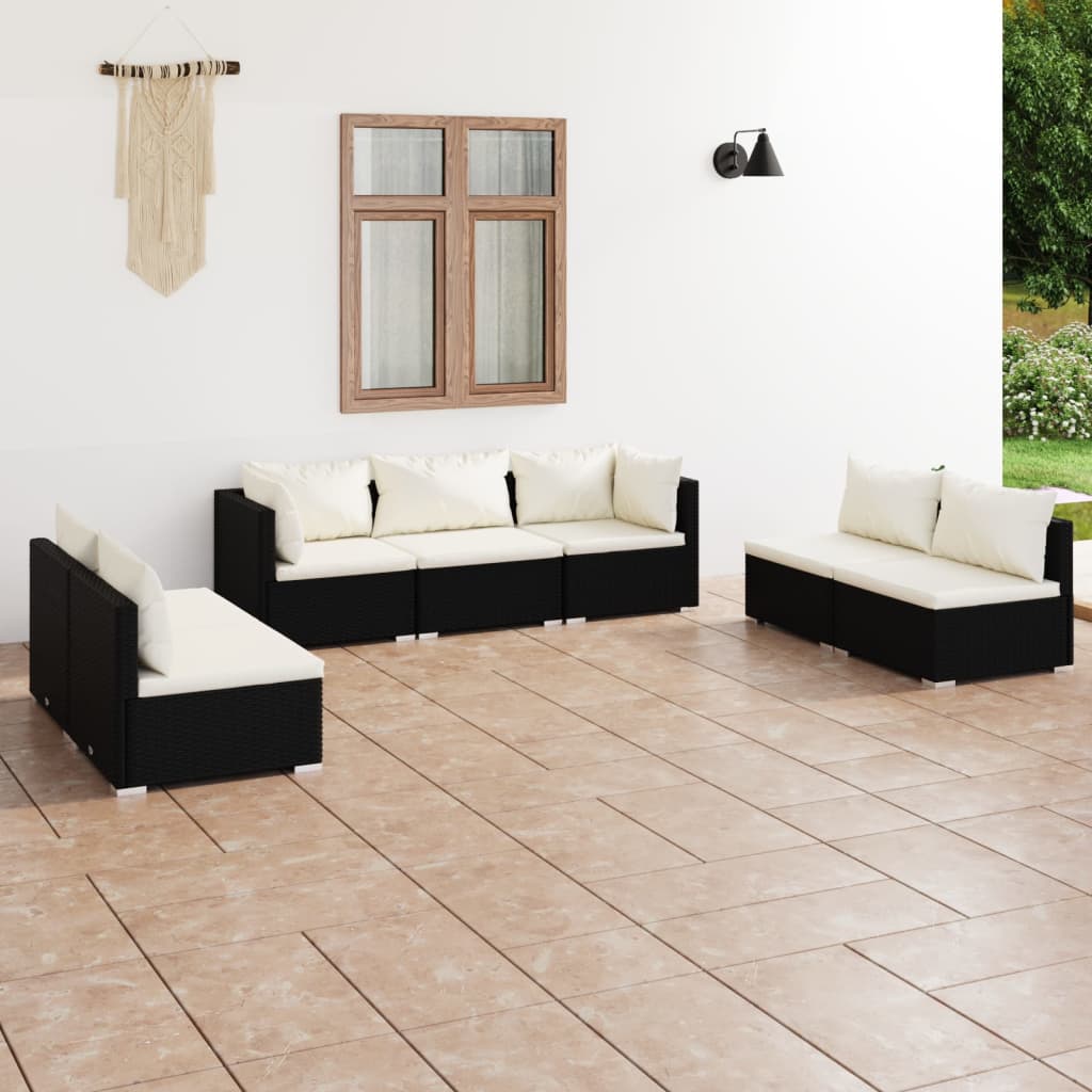 Set Salotto da Giardino 7 pz con Cuscini in Polyrattan Nero - homemem39