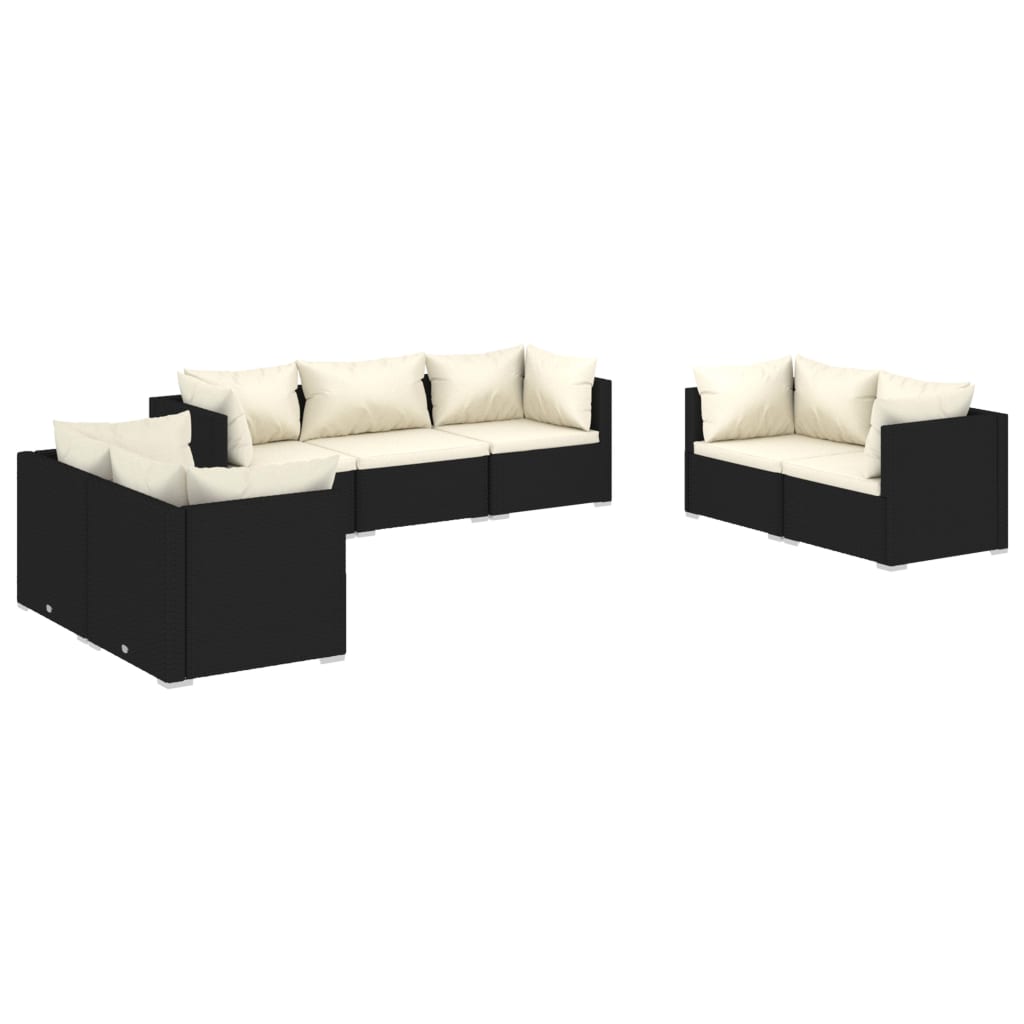 Set Divani da Giardino 7 pz con Cuscini in Polyrattan Nero - homemem39