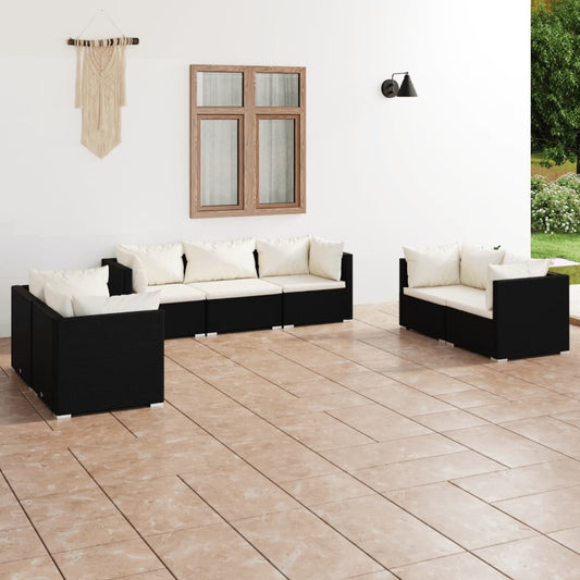 Set Divani da Giardino 7 pz con Cuscini in Polyrattan Nero - homemem39