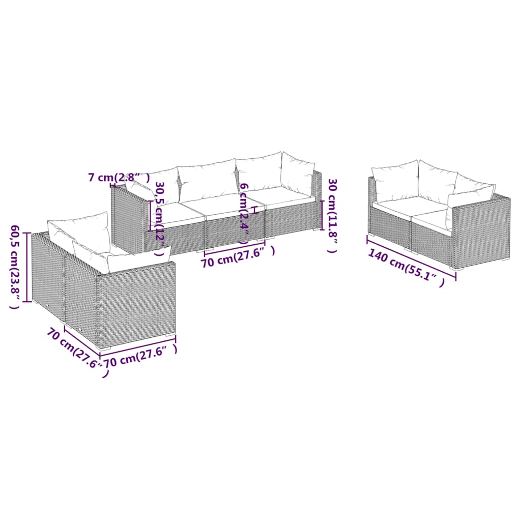 Set Divani da Giardino 7 pz con Cuscini in Polyrattan Nero - homemem39