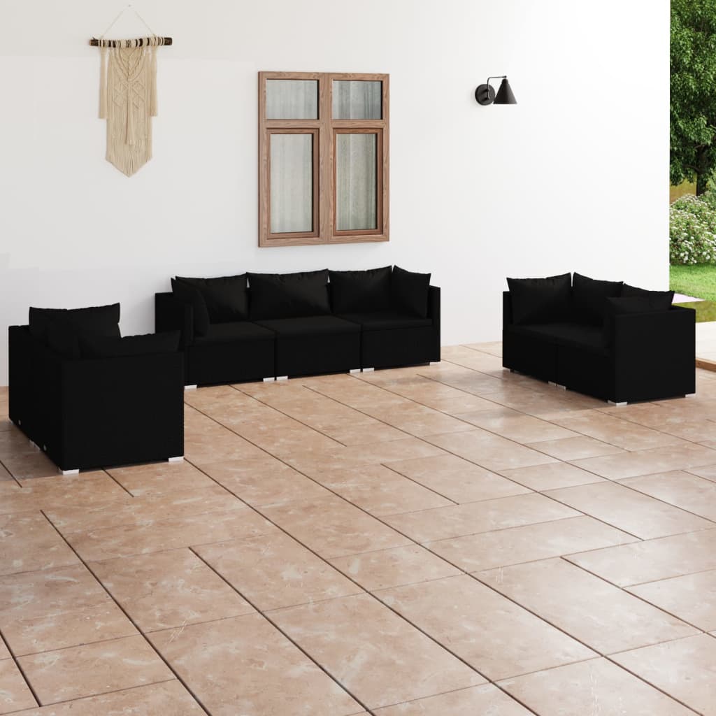 Set Divani da Giardino 7 pz con Cuscini in Polyrattan Nero - homemem39