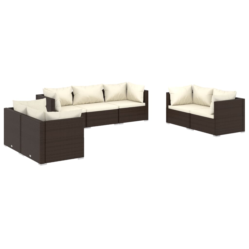 Set Divani da Giardino 7 pz con Cuscini in Polyrattan Marrone - homemem39