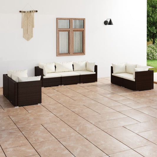 Set Divani da Giardino 7 pz con Cuscini in Polyrattan Marrone - homemem39