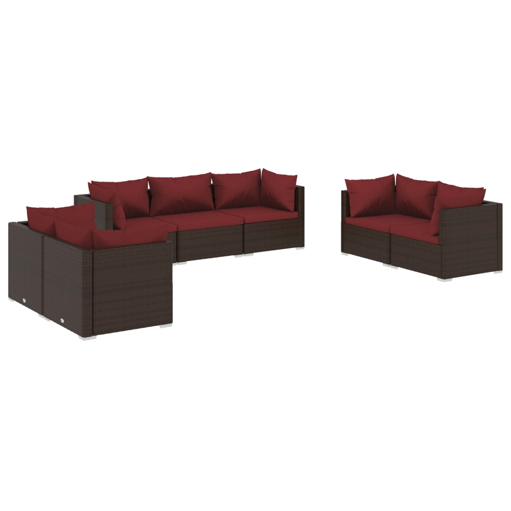 Set Divani da Giardino 7 pz con Cuscini in Polyrattan Marrone - homemem39