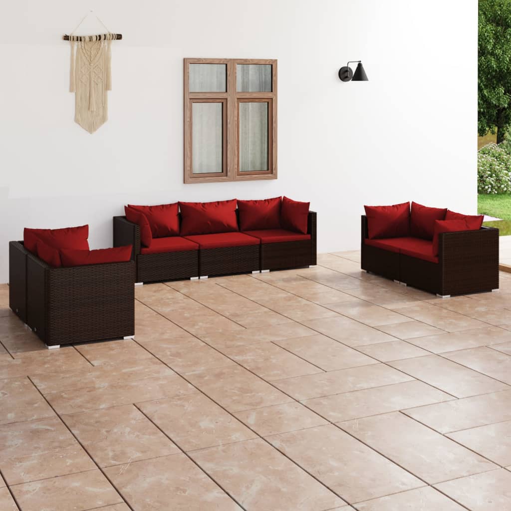 Set Divani da Giardino 7 pz con Cuscini in Polyrattan Marrone - homemem39