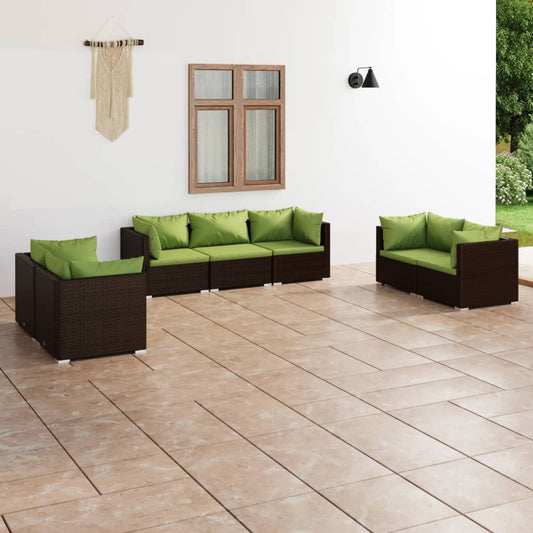 Set Divani da Giardino 7 pz con Cuscini in Polyrattan Marrone - homemem39