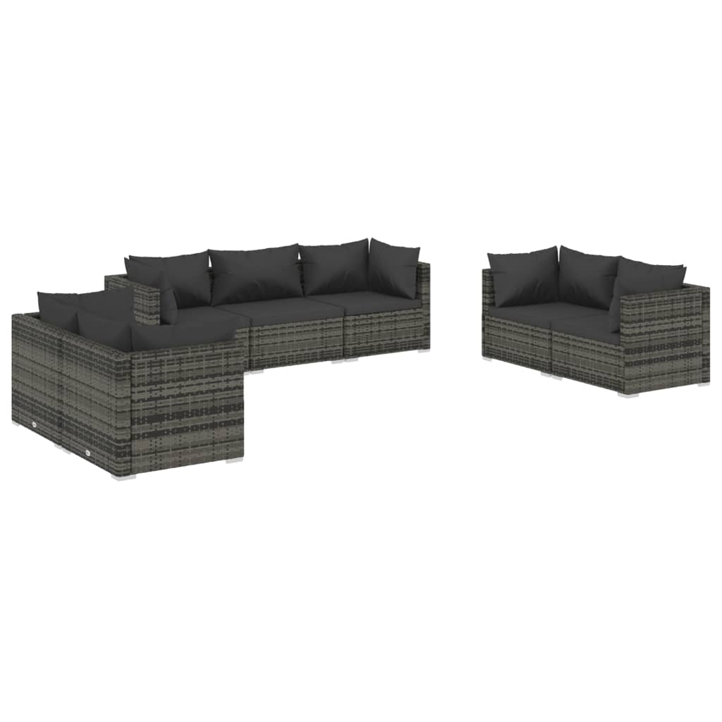 Set Divani da Giardino 7 pz con Cuscini in Polyrattan Grigio - homemem39