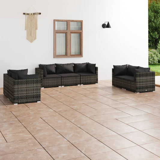 Set Divani da Giardino 7 pz con Cuscini in Polyrattan Grigio - homemem39