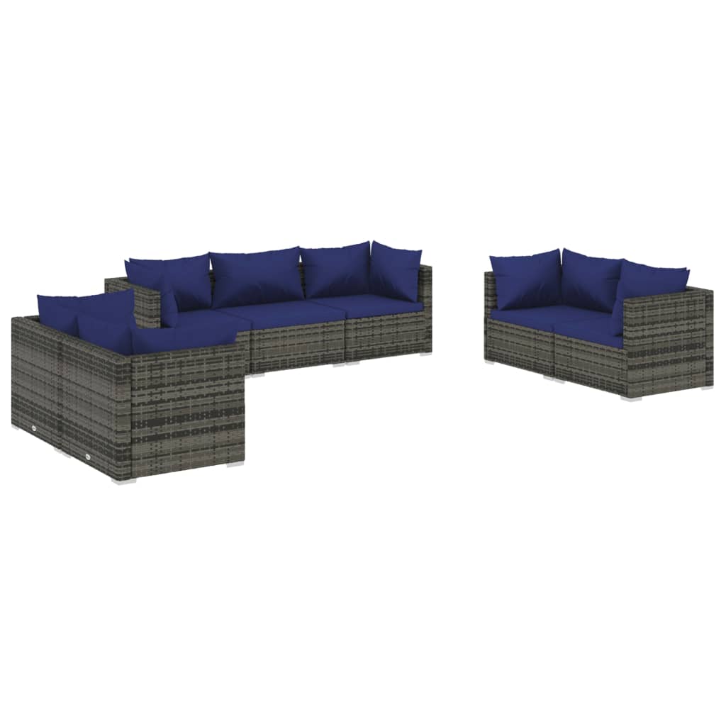 Set Divani da Giardino 7 pz con Cuscini in Polyrattan Grigio - homemem39