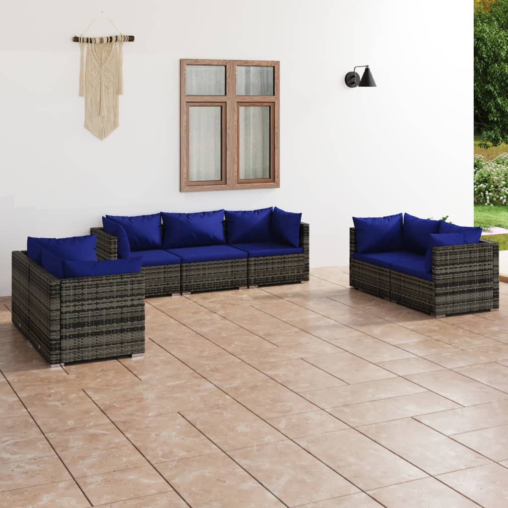 Set Divani da Giardino 7 pz con Cuscini in Polyrattan Grigio - homemem39