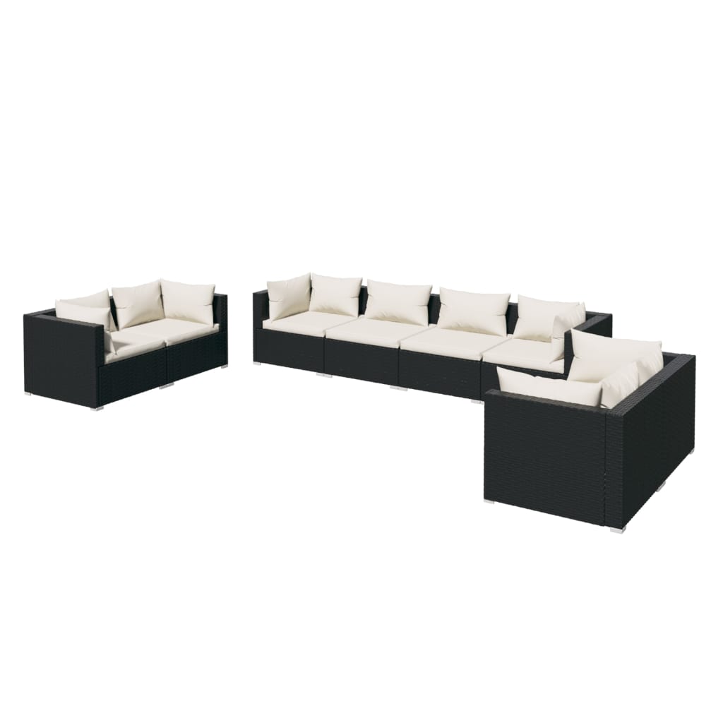 Set Divani da Giardino 8 pz con Cuscini in Polyrattan Nero - homemem39