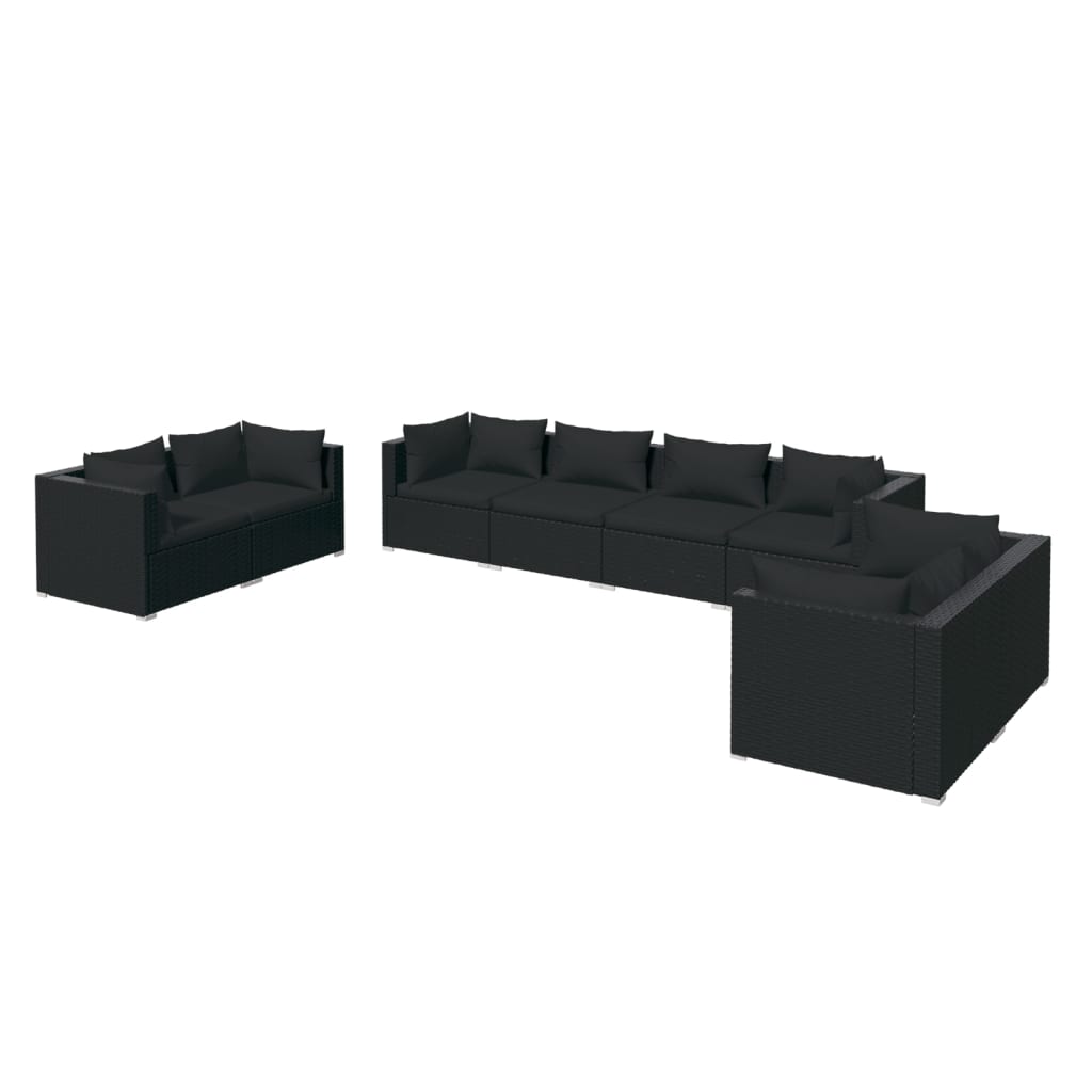 Set Divani da Giardino 8 pz con Cuscini in Polyrattan Nero - homemem39