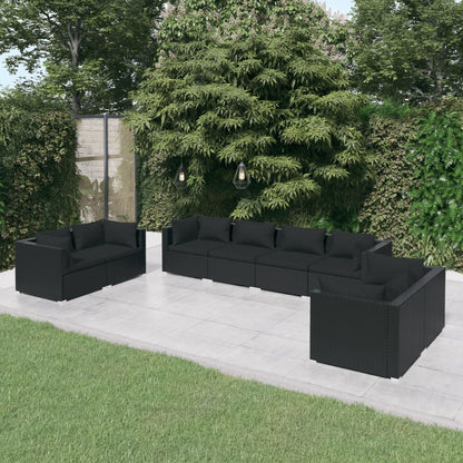 Set Divani da Giardino 8 pz con Cuscini in Polyrattan Nero - homemem39