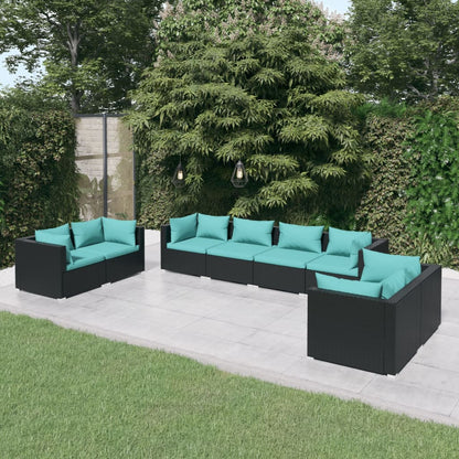 Set Divani da Giardino 8 pz con Cuscini in Polyrattan Nero - homemem39