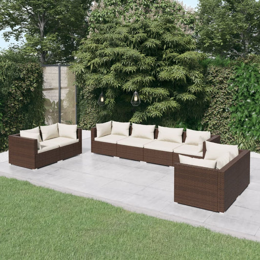 Set Divani da Giardino 8 pz con Cuscini in Polyrattan Marrone - homemem39