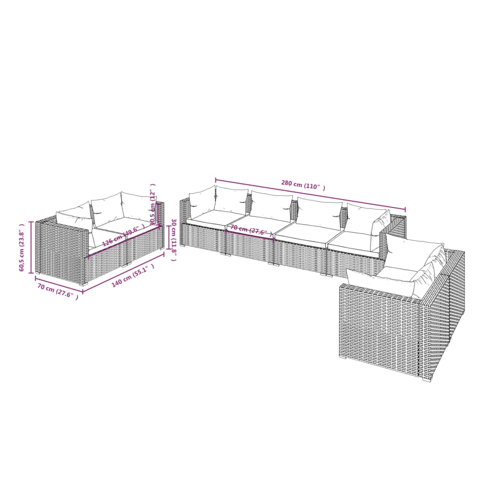 Set Divani da Giardino 8 pz con Cuscini in Polyrattan Marrone - homemem39