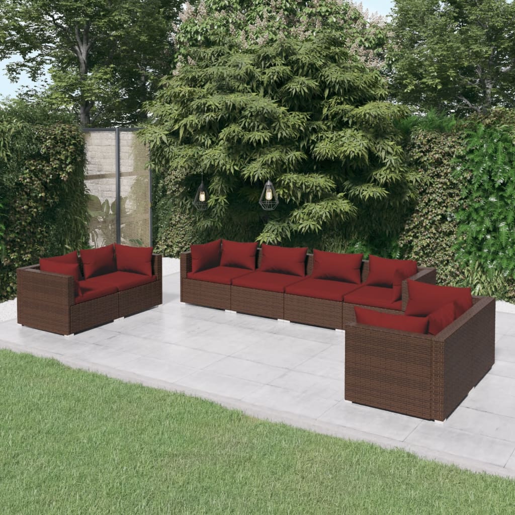 Set Divani da Giardino 8 pz con Cuscini in Polyrattan Marrone - homemem39