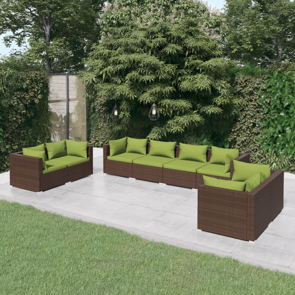 Set Divani da Giardino 8 pz con Cuscini in Polyrattan Marrone - homemem39