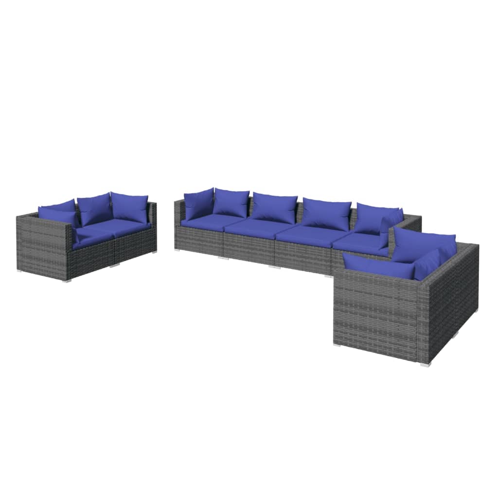 Set Divani da Giardino 8 pz con Cuscini in Polyrattan Grigio - homemem39