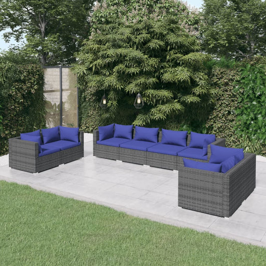 Set Divani da Giardino 8 pz con Cuscini in Polyrattan Grigio - homemem39