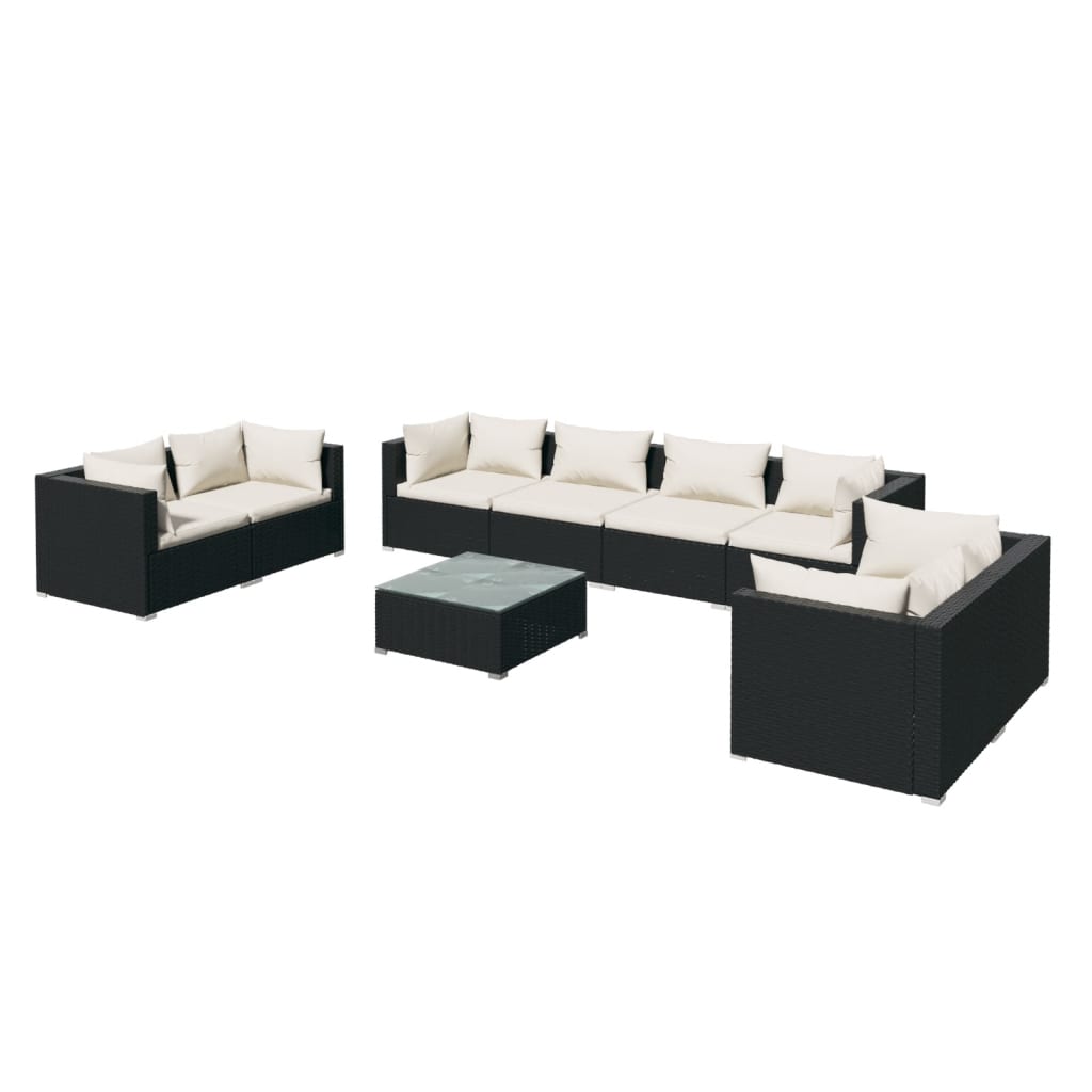 Set Divani da Giardino 9 pz con Cuscini in Polyrattan Nero - homemem39