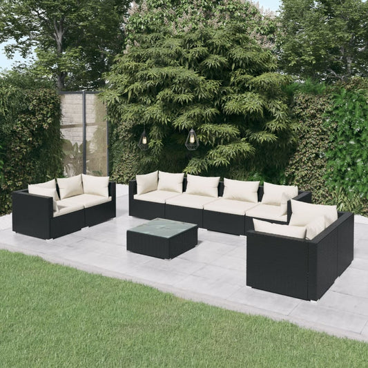 Set Divani da Giardino 9 pz con Cuscini in Polyrattan Nero - homemem39