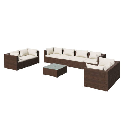 Set Divani da Giardino 9 pz con Cuscini in Polyrattan Marrone - homemem39