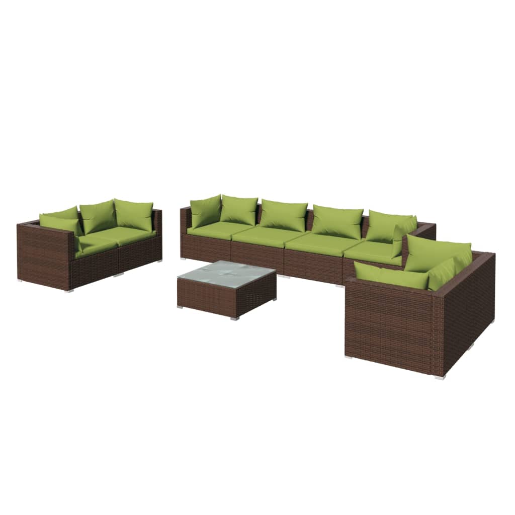 Set Divani da Giardino 9 pz con Cuscini in Polyrattan Marrone - homemem39