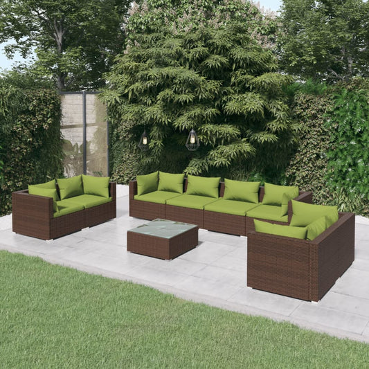 Set Divani da Giardino 9 pz con Cuscini in Polyrattan Marrone - homemem39