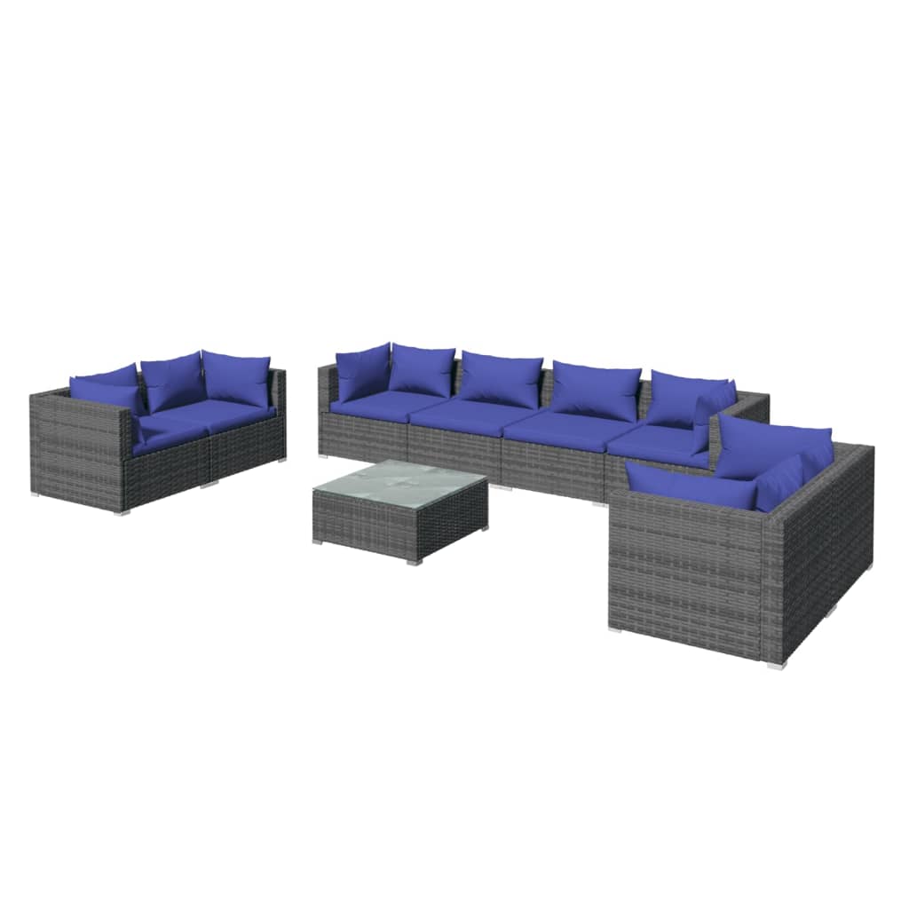 Set Divani da Giardino 9 pz con Cuscini in Polyrattan Grigio - homemem39