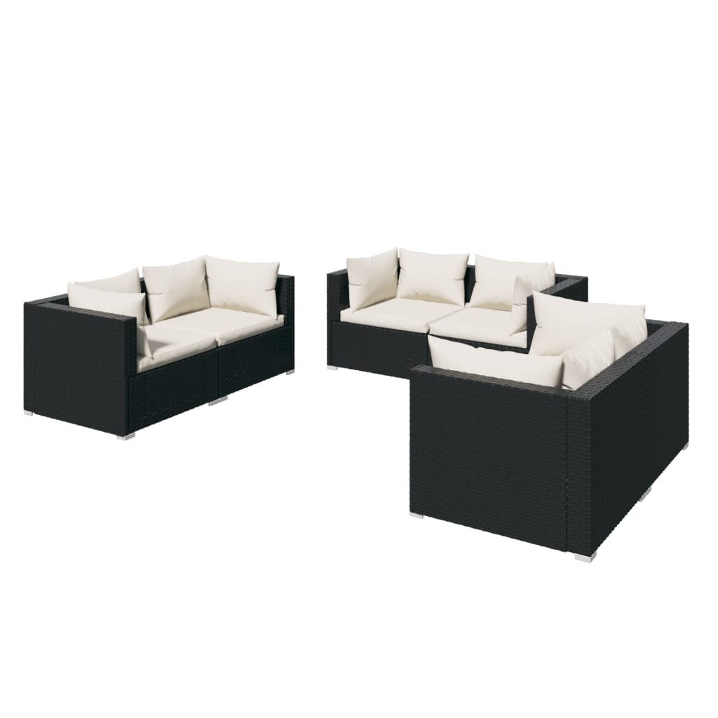 Set Divani da Giardino 6 pz con Cuscini in Polyrattan Nero - homemem39