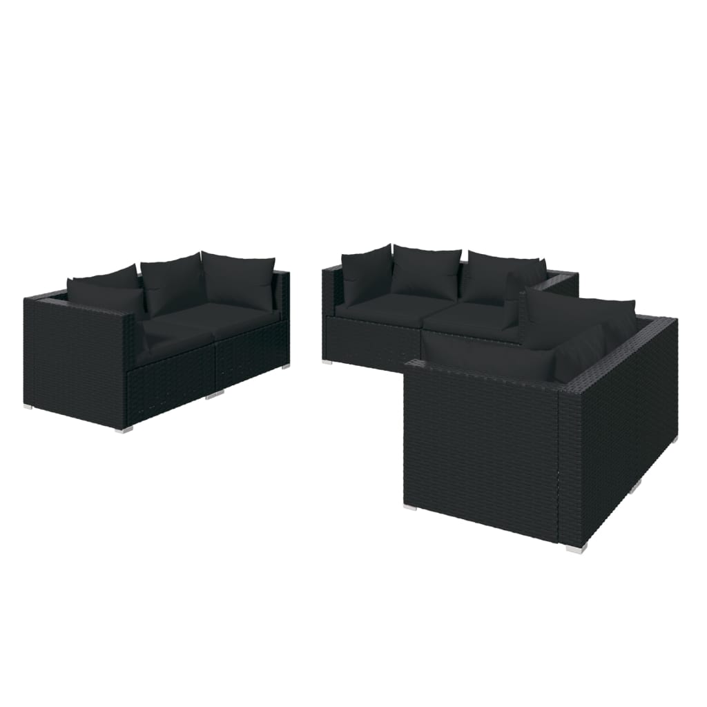 Set Divani da Giardino 6 pz con Cuscini in Polyrattan Nero - homemem39