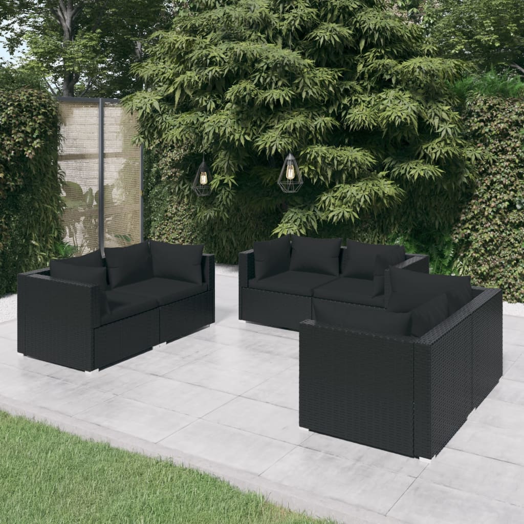 Set Divani da Giardino 6 pz con Cuscini in Polyrattan Nero - homemem39