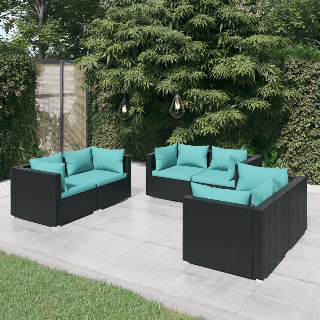 Set Divani da Giardino 6 pz con Cuscini in Polyrattan Nero - homemem39