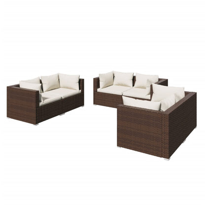 Set Divani da Giardino 6 pz con Cuscini in Polyrattan Marrone - homemem39