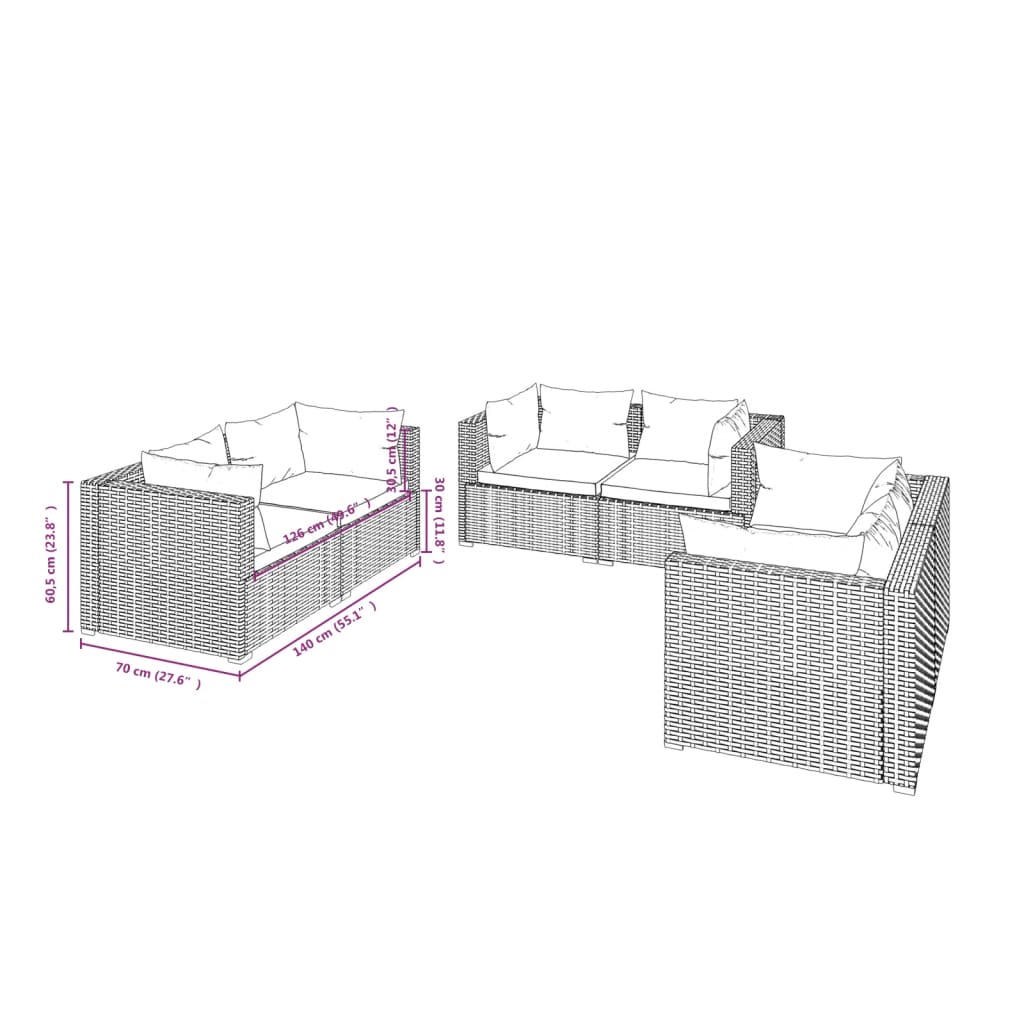 Set Divani da Giardino 6 pz con Cuscini in Polyrattan Marrone - homemem39